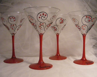 Christmas martini glasses with red stems - set of 4 -