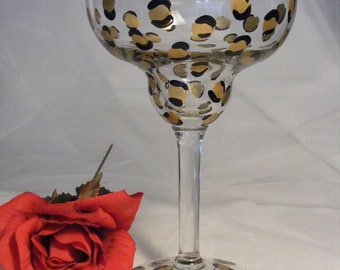 margarita glass with painted gold leopard print