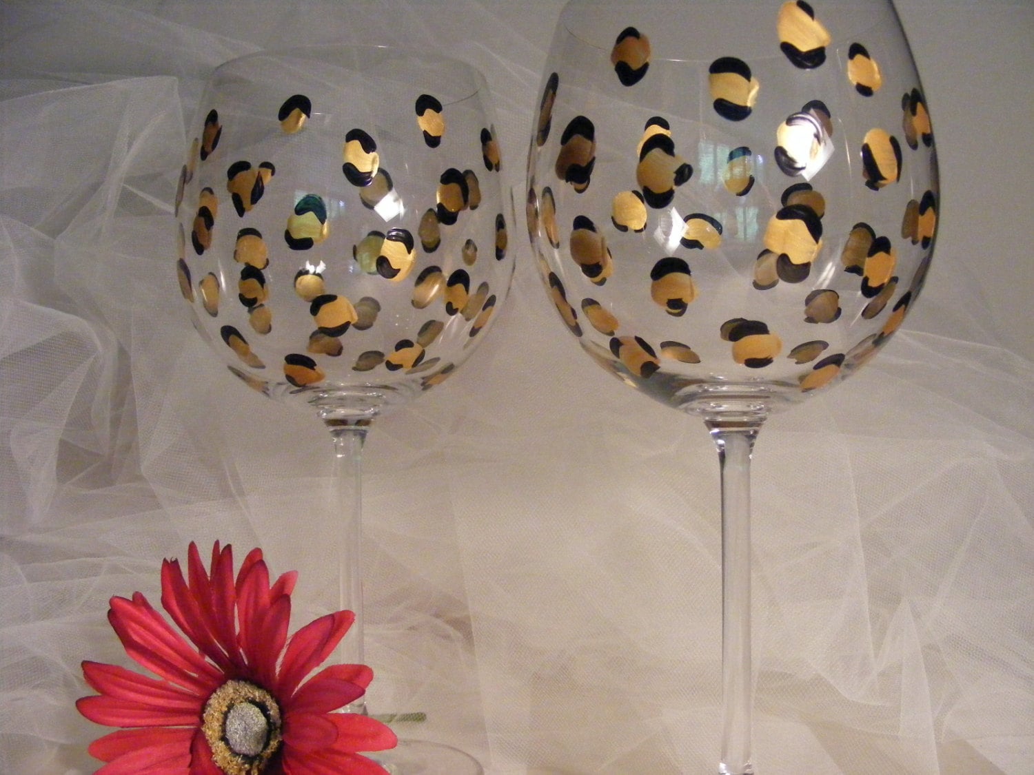 Elegant Hand Painted Gold Leopard Print Wine Glasses Etsy