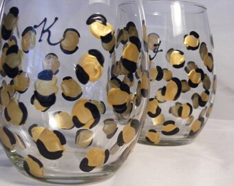 ONE leopard print stemless wine glass perfect for bridesmaids, can be done in any color - can be personalized