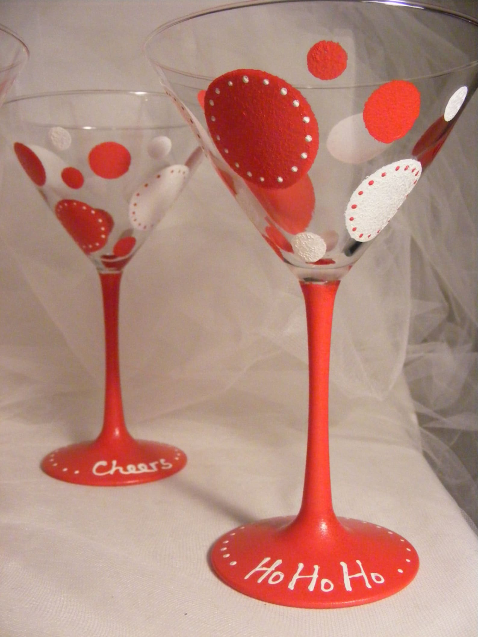 Christmas Holiday Martini Glasses With Red Stem Hand Painted Etsy