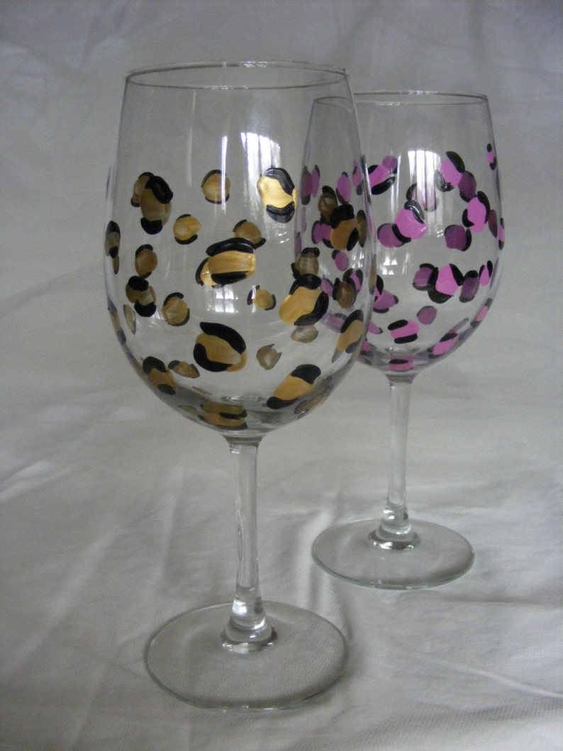 Elegant Hand Painted Gold Leopard Print Wine Glasses Etsy
