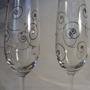 elegant champagne toasting flutes with Swarovski crystal rhinestones this pair is painted and ready to ship as shown image 4