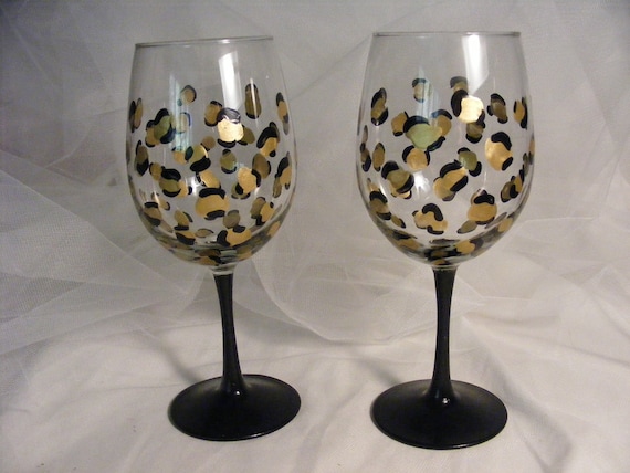 Leopard Print Wine Glass Glasses With Black Stem Great Gift for Birthday or  Wedding, Bridesmaids, Bachelorette or Girls Night Out 