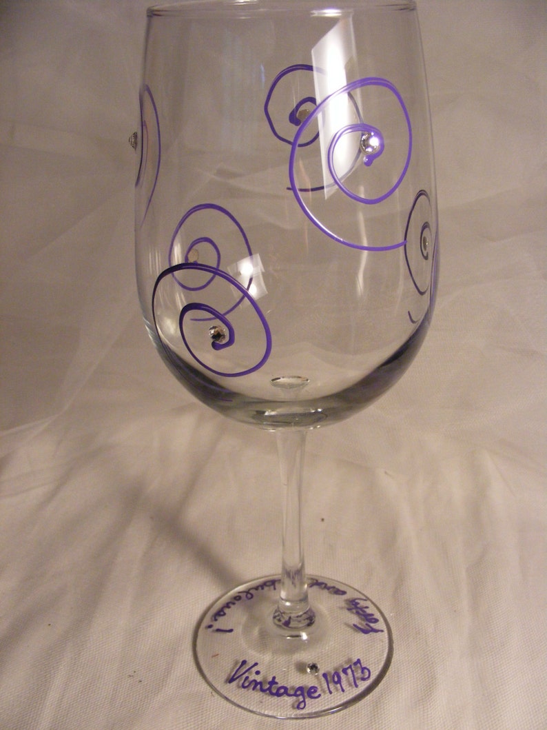 Forty and Fabulous birthday girl wine glass... or Fifty and Fabulous or any year image 5