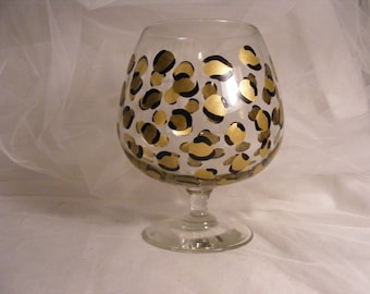 gold leopard brandy glass READY TO SHIP -great gift for a gentleman, groom, or best man.