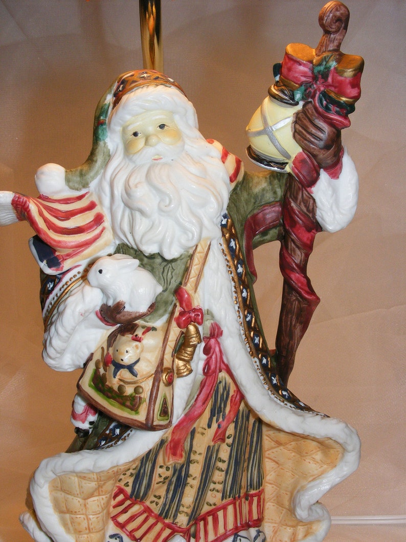 Santa Claus Christmas table lamp with white beaded lampshade Etsy