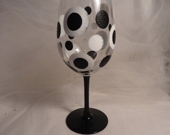 black and white polka dot wine glass - ready to ship