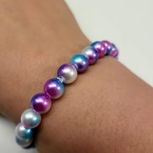 Multi Colored Pink Blue White Purple Pearlescent Round Bead Bracelet