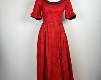 Vintage 70s Prairie Dress • Handmade Floral Calico, Ruffle Sleeve (Small-Medium)