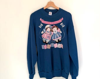 Vintage "Friendship is Handmade" Sweatshirt • Novelty Graphic Blue Top