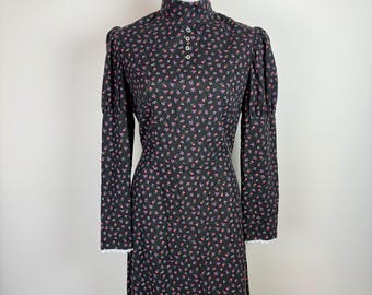 Vintage 70s Calico Floral Print Cotton Prairie Dress • Leg O' Mutton Sleeve