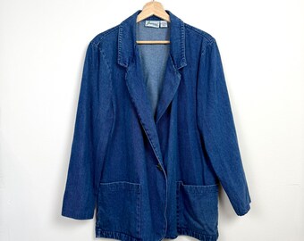 Vintage 90s Denim Blazer • Oversized Blue Jean Jacket, Women's M/L