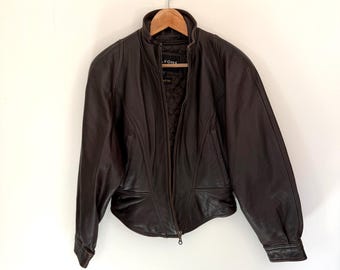 Vintage Wilsons Leather Corset Bomber Jacket • 90s Fitted Brown Coat Thinsulate Insulation