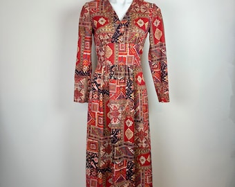 Vintage Handmade Tapestry Maxi Dress • 1970s Patchwork Print