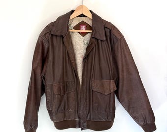 Vintage German Leather Bomber Jacket: 80s Aviator Style, Size L - Etsy