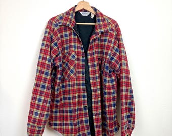 Vintage 80s Quilted Flannel Jacket • Oversized Western Shirt, Made in USA