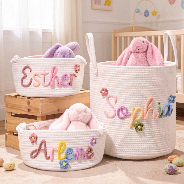 Personalisierter Babykorb mit Namen, individueller Spielzeugorganizer fürs Kinderzimmer, Geschenk zur Babyparty