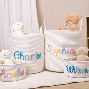 Personalized Baby Basket, Custom Baby Gift Basket, Baby Shower Gift, Newborn Gift, Rope Cotton Baby Basket,Custom Toy Organizer,Nursery Gift image 13