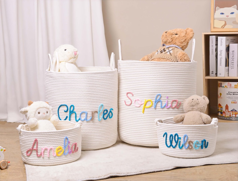 Personalized Baby Basket, Custom Baby Gift Basket, Baby Shower Gift, Newborn Gift, Rope Cotton Baby Basket,Custom Toy Organizer,Nursery Gift image 13