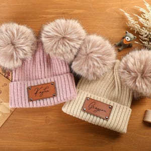 Gorro de bebé con doble pompón, gorro de invierno personalizado, gorro infantil original personalizado, gorro infantil con nombre, gorro de regalo navideño para niños, gorro de punto personalizado