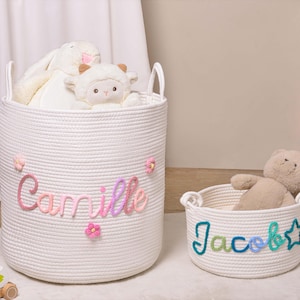 Personalized Baby Basket, Custom Baby Gift Basket, Baby Shower Gift, Newborn Gift, Rope Cotton Baby Basket,Custom Toy Organizer,Nursery Gift image 12