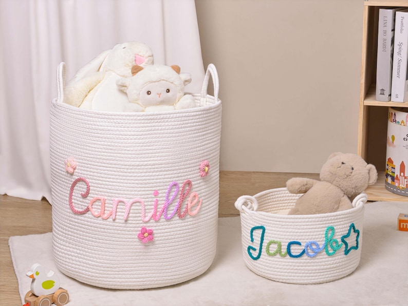 Personalized Baby Basket, Custom Baby Gift Basket, Baby Shower Gift, Newborn Gift, Rope Cotton Baby Basket,Custom Toy Organizer,Nursery Gift image 12