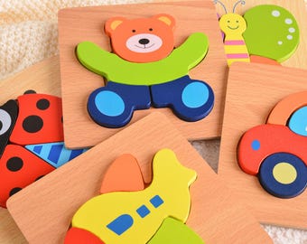 Wooden Matching Puzzle, Kids Wooden Animal Puzzle, Jigsaw Puzzle, Montessori Toys, Kid Toy Birthday Gift, Toddler Toy Gift, Educational Toys
