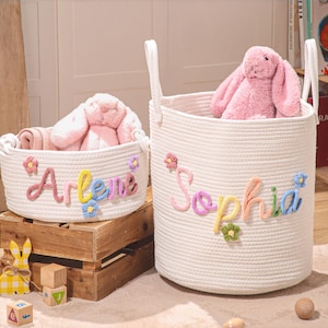 Personalized Name Baby Basket, Custom Nursery Toy Organizer image 10
