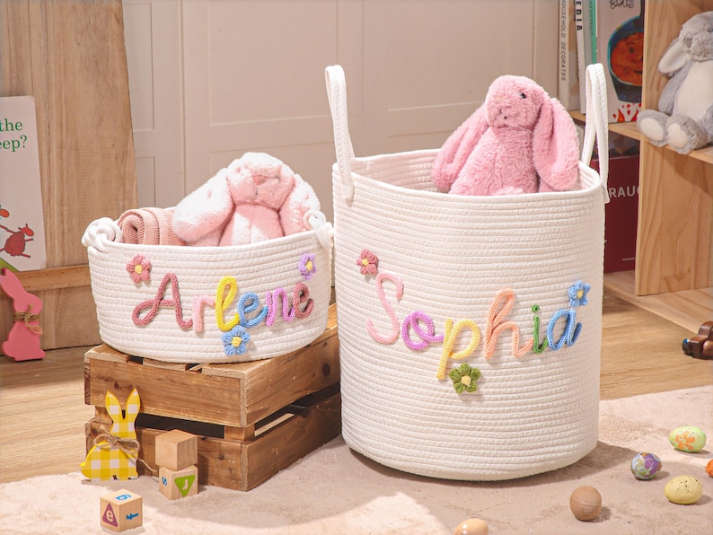 Personalized Name Baby Basket, Custom Nursery Toy Organizer image 10