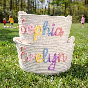 Personalized Baby Basket, Custom Baby Gift Basket, Baby Shower Gift, Newborn Gift, Rope Cotton Baby Basket,Custom Toy Organizer,Nursery Gift image 1