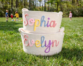 Personalized Baby Basket, Custom Baby Gift Basket, Baby Shower Gift, Newborn Gift, Rope Cotton Baby Basket,Custom Toy Organizer,Nursery Gift