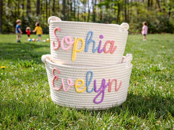 Personalized Baby Basket, Custom Baby Gift Basket, Baby Shower Gift, Newborn Gift, Rope Cotton Baby Basket,Custom Toy Organizer,Nursery Gift