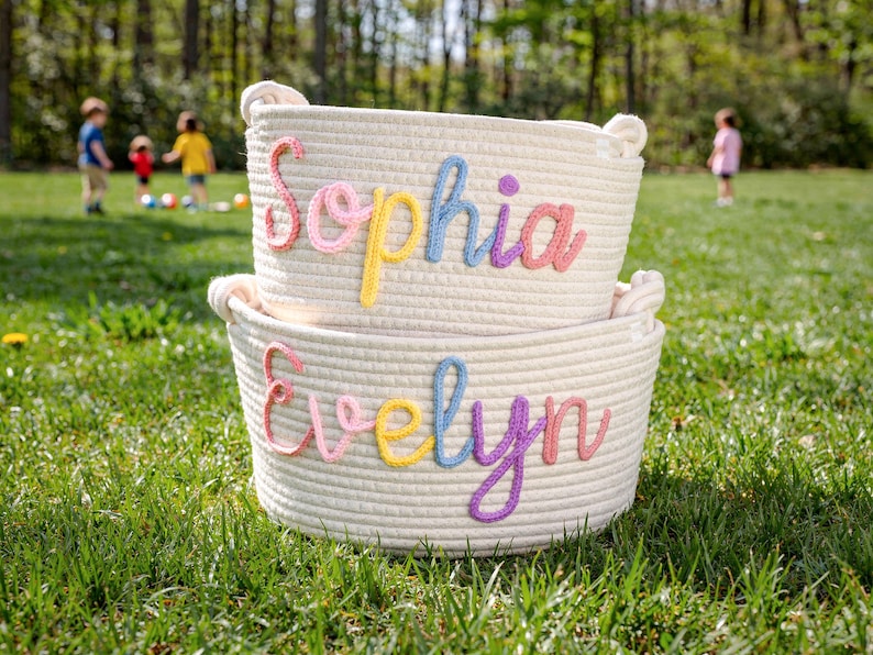 Personalized Baby Basket, Custom Baby Gift Basket, Baby Shower Gift, Newborn Gift, Rope Cotton Baby Basket,Custom Toy Organizer,Nursery Gift image 1