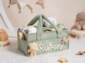 Personalized Baby Storage Basket, Custom Name Diaper Caddy, Plush Storage Basket with Partitions, Nursery Organizer, Newborn Welcome Gift product logo