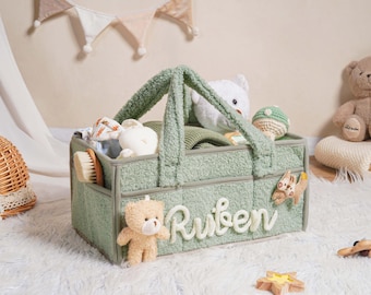 Gepersonaliseerde pluche baby-opbergmand, aangepaste naam luiercaddy met tussenschotten, opberger kinderkamer