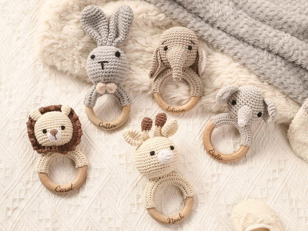 Personalized Baby Crochet Rattle, Custom Animal Rattle, Newborn Baby ...