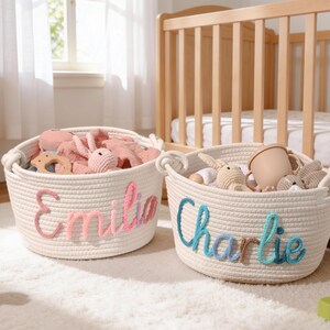 Personalized Baby Basket, Custom Baby Gift Basket, Baby Shower Gift, Newborn Gift, Rope Cotton Baby Basket,Custom Toy Organizer,Nursery Gift image 2