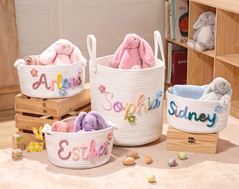 Personalized Baby Gift Basket, Custom Baby Name Basket, Rope Cotton Baby Basket, Baby Shower Gift, Newborn Gift, Nursery Gift, Toy Organizer