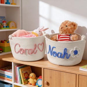 Personalized Baby Basket, Custom Baby Gift Basket, Baby Shower Gift, Newborn Gift, Rope Cotton Baby Basket,Custom Toy Organizer,Nursery Gift image 3