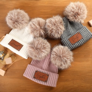 Gorro infantil personalizado original, gorro de invierno personalizado, gorro de bebé con doble pompón, gorro infantil con nombre, gorro de regalo de Navidad para niños, gorro de punto personalizado