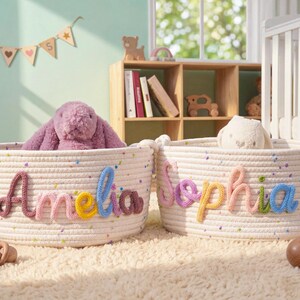 Personalized Name Baby Basket, Custom Nursery Toy Organizer image 9