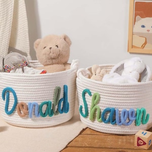 Personalisierter Babynamenkorb, Benutzerdefinierter Babygeschenkkorb, Seilbaumwollbabykorb, Babypartygeschenk, Neugeborenengeschenk, Kindergartengeschenk, Spielzeugkorb