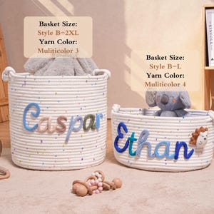Personalized Name Baby Basket, Custom Nursery Toy Organizer image 3