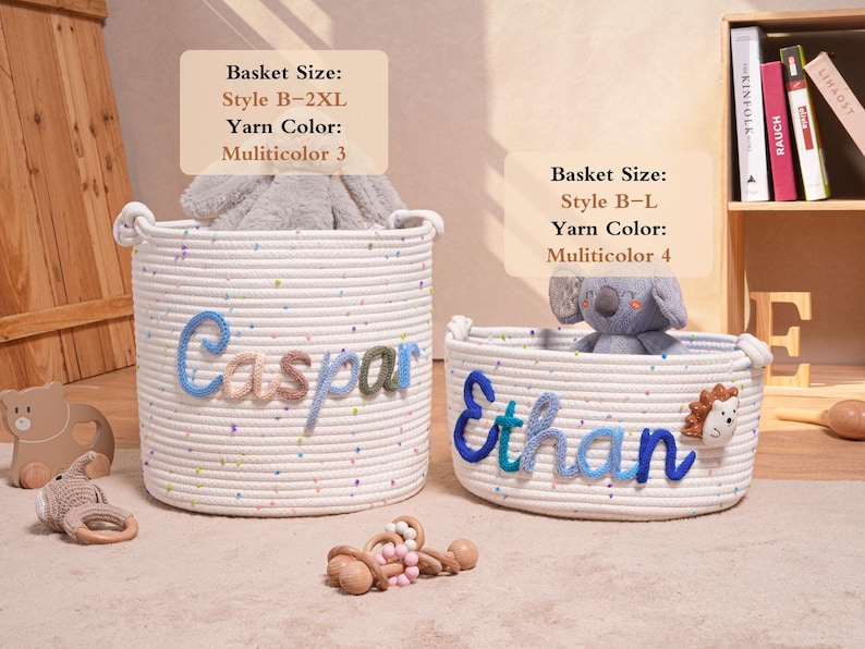 Personalized Name Baby Basket, Custom Nursery Toy Organizer image 3