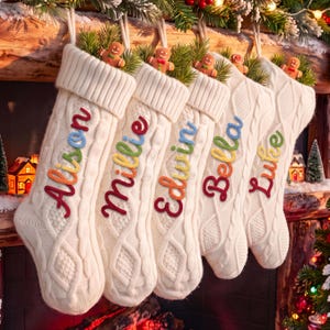 Gepersonaliseerde kerstsokken voor het hele gezin, gebreide sokken met naam, kerstsokken voor honden, kerstcadeaus, feestdecoratie
