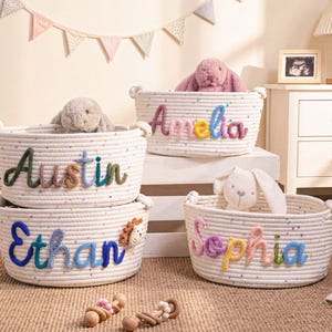 Personalized Name Baby Basket, Custom Nursery Toy Organizer image 8