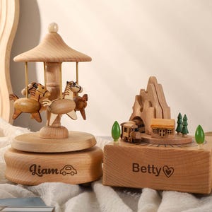 Caja de música personalizada, caja de música infantil, regalo de cumpleaños para niños, regalo para baby shower, carrusel de madera, regalo para recién nacidos, caja de música con nombre grabado.