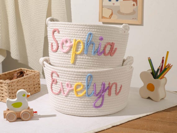 Personalized Baby Basket Gift, Custom Name Nursery Storage, Baby Shower Gift