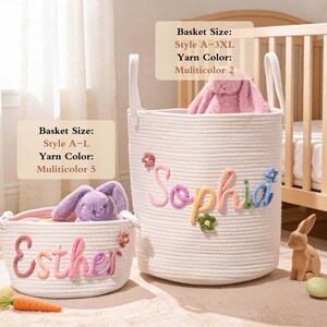 Personalized Name Baby Basket, Custom Nursery Toy Organizer image 2
